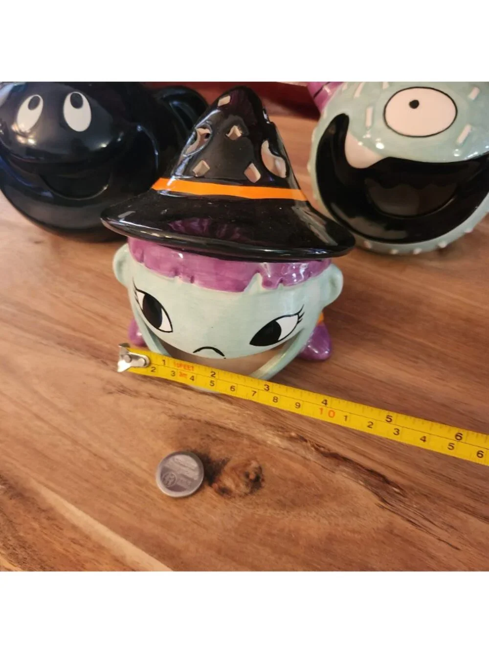 Set Of 3 Ceramic Halloween Tealight Holders - Witch Cat & Monster Designs